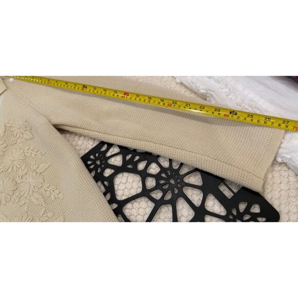 Vintage Lady Woo Embroidered Cardigan Sweater Coat With Floral Design Beige Size - Picture 7 of 8